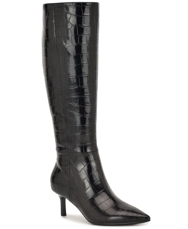 ナインウェスト レディース シューズ パンプス トール ブーツ Nine West Women's Kimdee 9X9 Tall Stiletto Dress Boots Regular & Wide Calf Black Croco ブラック