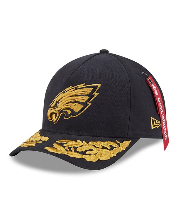 ニューエラ レディース アクセサリー 帽子 New Era x Alpha Industries Men's Black Philadelphia Eagles A-Frame 9FORTY Adjustable Hat Black ブラック|ReVida 店