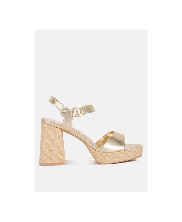 ロンドンラグ レディース シューズ サンダル トール レザー フェイクレザー ヒール London Rag lofty metallic faux leather block heel sandals Gold ゴールド