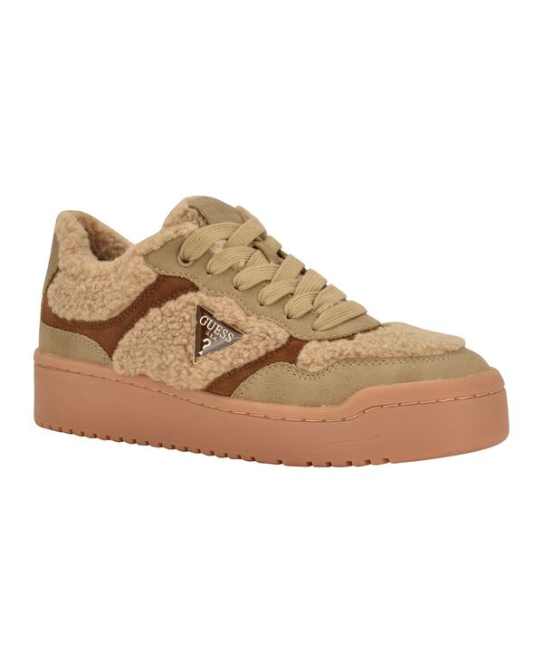 ゲス レディース シューズ スニーカー プラットホーム スピード競技 GUESS Women\u0027s Miram Platform Lace-Up Court Sneakers Brown Faux Fur Multi 赤銅色