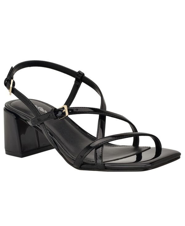 カルバンクライン レディース シューズ サンダル ヒール Calvin Klein Women's Pandy Strappy Block Heel Sandals Black Patent ブラック