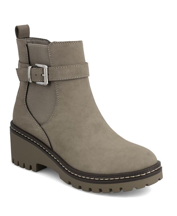 ミア レディース シューズ ブーツ・レインブーツ アンクル ブーツ ヒール MIA Women's Elis Wedge Heel Buckled Ankle Booties Taupe トープ｜ReVida 店