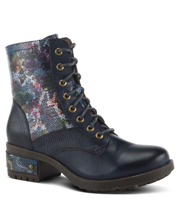 ラリティステ レディース シューズ ブーツ・レインブーツ フラワー柄 トール ブーツ レース フラワー ヒール L'Artiste L Artiste Women s MARTY-MET Lace-Up Floral Metallic Boots with Faux Snakeskin Texture and Embossed Heel Navy multi ネイビー|ReVida 店