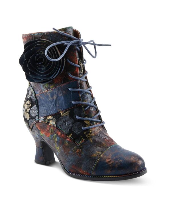 ラリティステ レディース シューズ ブーツ・レインブーツ フラワー柄 ブーツ レース フラワー ヒール L'Artiste L Artiste Women s ROSELIA-FLOW Baroque Floral Lace-Up Boots with 3D Rose Applique and Sculpted Heel Navy multi ネイビー
