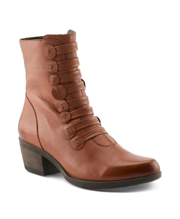 スプリングステップ レディース シューズ ブーツ・レインブーツ レース レザー ヒール Spring Step Garibaldi Leather Mid Boot with Decorative Lace and Button Detail on Block Heel Camel キャメル｜ReVida 店 35,620円