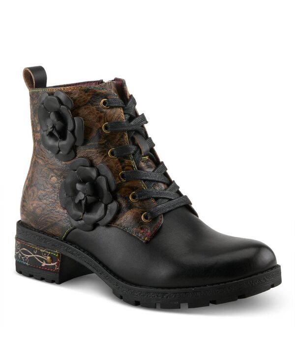 ラリティステ レディース シューズ ブーツ・レインブーツ フラワー柄 ブーツ レース レザー フラワー L'Artiste L ’ Artiste Women ’ s MARTINELA Floral Appliqu Leather Boot with Rainbow Stitching and Lace-Up Detail Black multi ブラック|ReVida 店