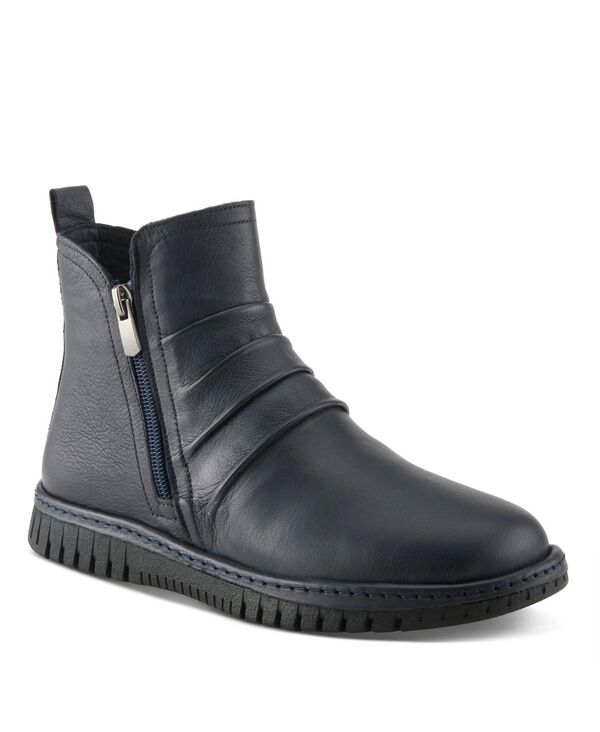 スプリングステップ レディース シューズ ブーツ・レインブーツ ギャザー ブーツ レザー Spring Step Rosado Ruched Leather Bootie with Dual Zippers and Removable Insole Navy ネイビー｜ReVida 店