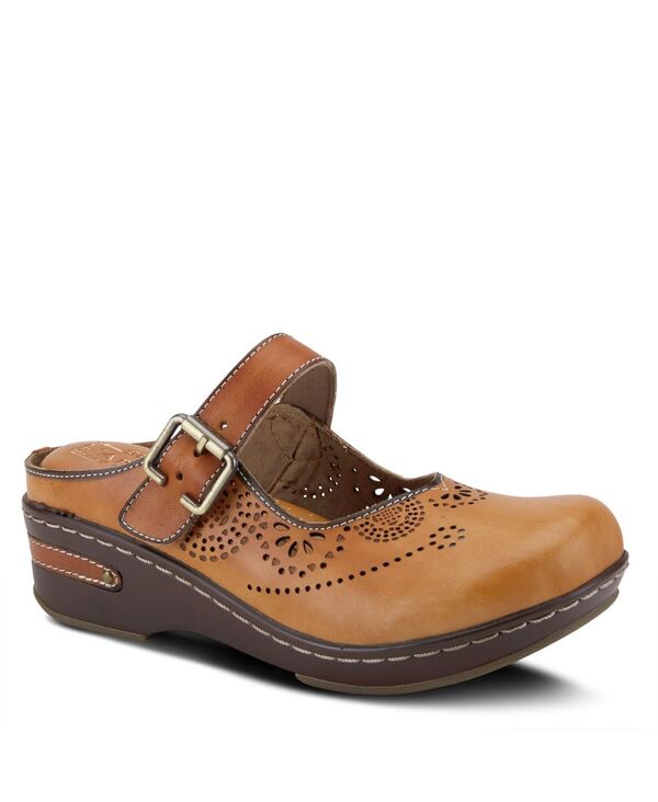 ラリティステ レディース シューズ サンダル フラワー柄 コントラスト カットアウト レザー フラワー L'Artiste L Artiste Women s Aneria Hand-Painted Leather Clogs with Floral Laser Cutouts Adjustable Buckle & Contrast Stitching Camel キャメル｜ReVida 店