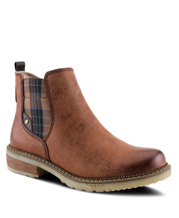スプリングステップ レディース シューズ ブーツ・レインブーツ チェルシー ブーツ Spring Step Nonia Chelsea-Inspired Bootie with Plaid Stretch Gore and Shock-Absorbing Sole Brown ブラウン