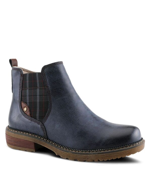 スプリングステップ レディース シューズ ブーツ・レインブーツ チェルシー ブーツ Spring Step Nonia Chelsea-Inspired Bootie with Plaid Stretch Gore and Shock-Absorbing Sole Navy ネイビー