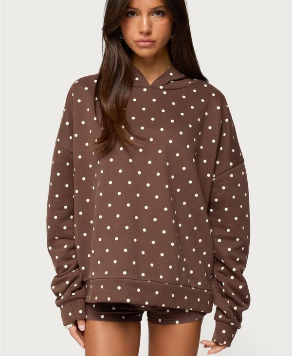 アディクテッド レディース アウター パーカー・スウェット ドット柄 ドット パーカー Edikted Women's Chelsie Polka Dot Hoodie Brown ブラウン｜ReVida 店