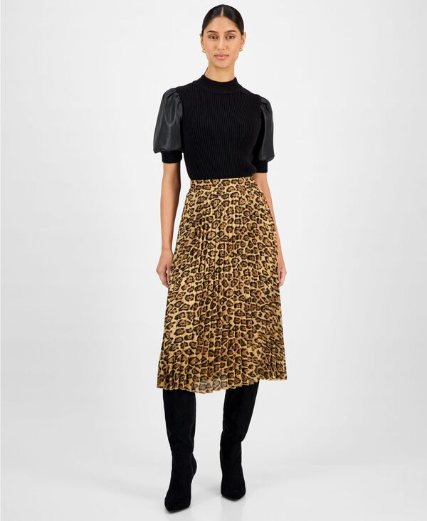 ティー・タハリ レディース ボトムス スカート プリーツ プリント ミディ T Tahari Women's Pleated Printed Midi Skirt Leopard Print アニマル