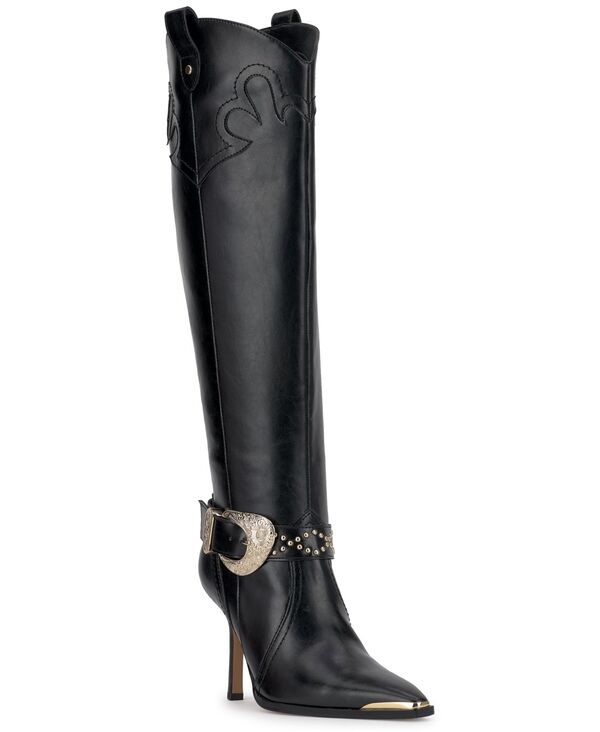 ジェシカシンプソン レディース シューズ ブーツ・レインブーツ トール ブーツ Jessica Simpson Women's Kenzin Tall Western Buckle Dress Boots Black Smooth Leather ブラック