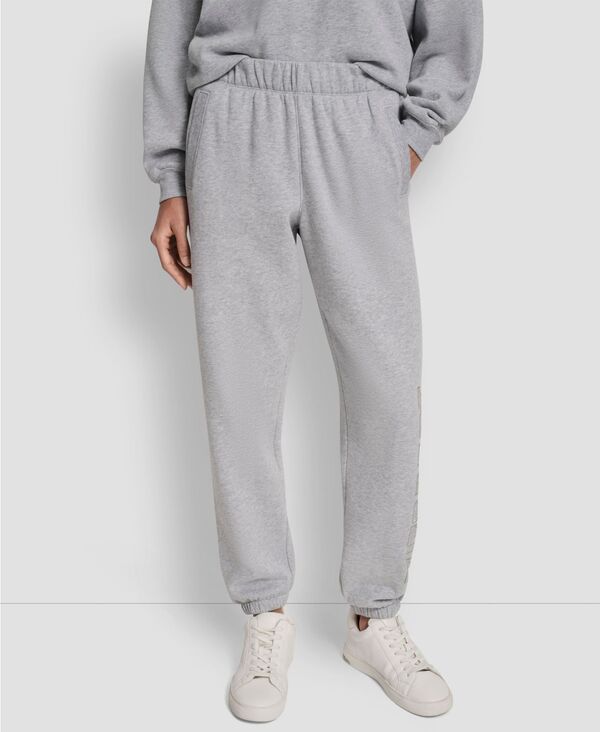 ダナ キャラン ニューヨーク レディース ボトムス カジュアルパンツ ロゴ DKNY Women's Exploded Rhinestone Varsity Logo High Rise Relaxed Jogger Pearl Gray Heather パール