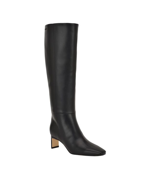 カルバンクライン レディース シューズ ブーツ・レインブーツ トール ブーツ Calvin Klein Women's Caterine Tall Square Toe Boots Black Smooth ブラック｜ReVida 店 29,770円