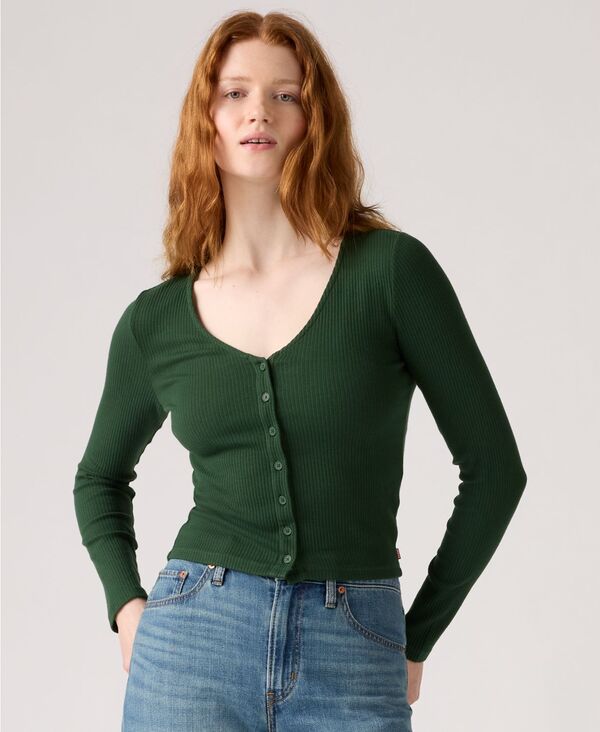 リーバイス レディース トップス シャツ リブ 長袖 Levi's Women's Muse Ribbed Long-Sleeve Button-Up Top Mountain View