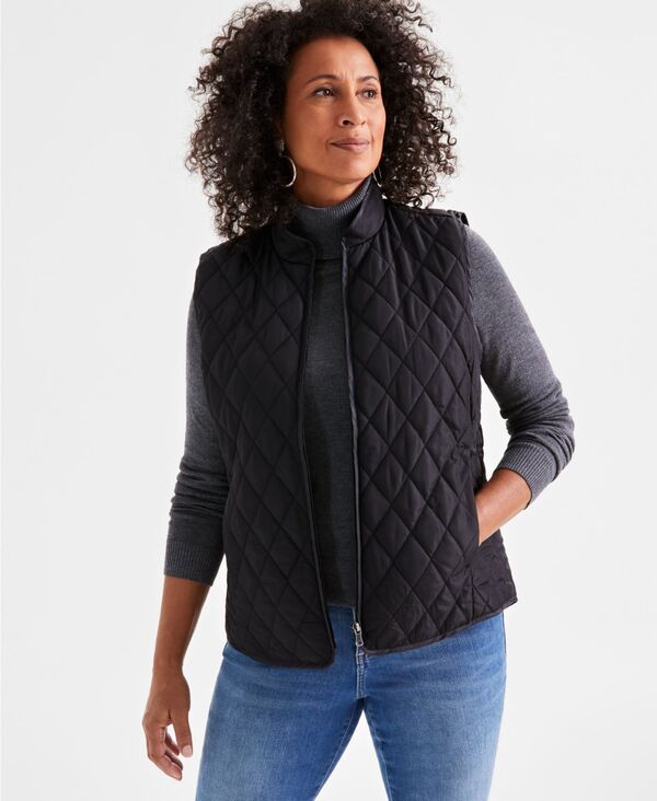 スタイルアンドコー レディース アウター ジャケット・ブルゾン プチ キルティング ベスト Style \u0026 Co Petite Quilted Vest Deep Black ブラック