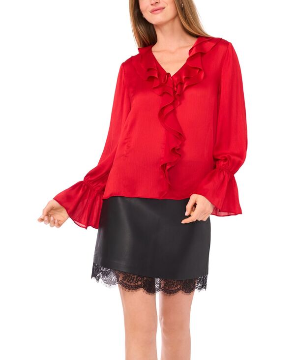 ヴィンスカムート レディース トップス シャツ Vネック フリル ベルスリーブ Vince Camuto Women's Ruffled V-Neck Bell-Sleeve Top Cherry Red レッド｜ReVida 店 20,286円