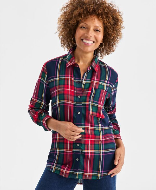 スタイルアンドコー レディース トップス シャツ Style & Co Women's Plaid Perfect Shirt Festive Plaid チェック