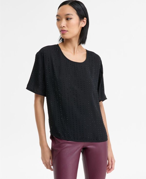 アイ.エヌ.シー インターナショナル コンセプト レディース トップス シャツ 半袖 I.N.C. International Concepts Women's Embellished Short-Sleeve Top Deep Black ブラック