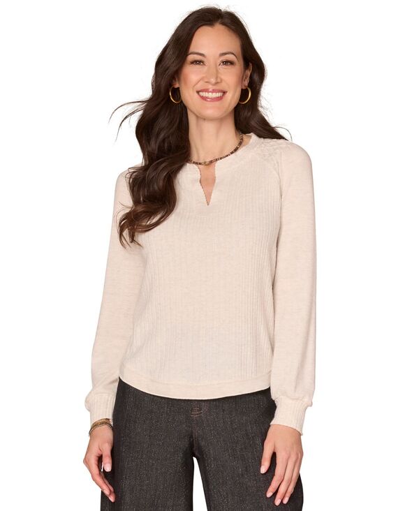 デモクラシー レディース トップス シャツ シャーリング Democracy Women's Long Smocked Sleeve Top Heather off white オフホワイト