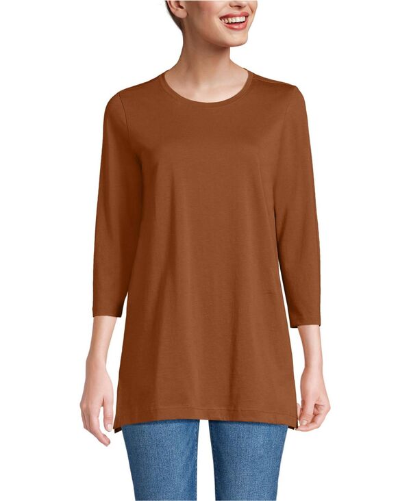ランズエンド レディース トップス シャツ コットン Lands' End Women's 3/4 Sleeve Cotton Supima Tunic Rich ginger brown ブラウン
