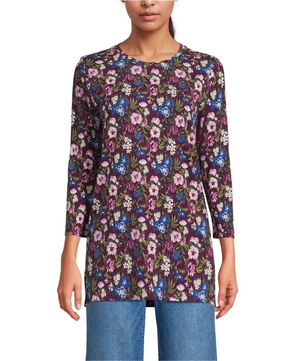 ランズエンド レディース トップス シャツ コットン Lands' End Women's 3/4 Sleeve Cotton Supima Tunic Vivid plum/pink multi floral ピンク