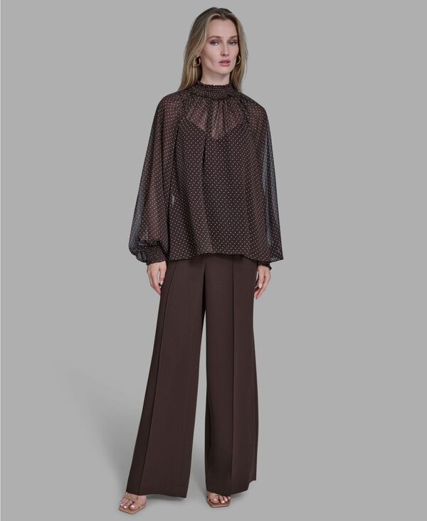 ビーシビージー レディース トップス シャツ ハイネック シャーリング BCBG Women's Smocked High Neck Top Truffle/whisper White ホワイト