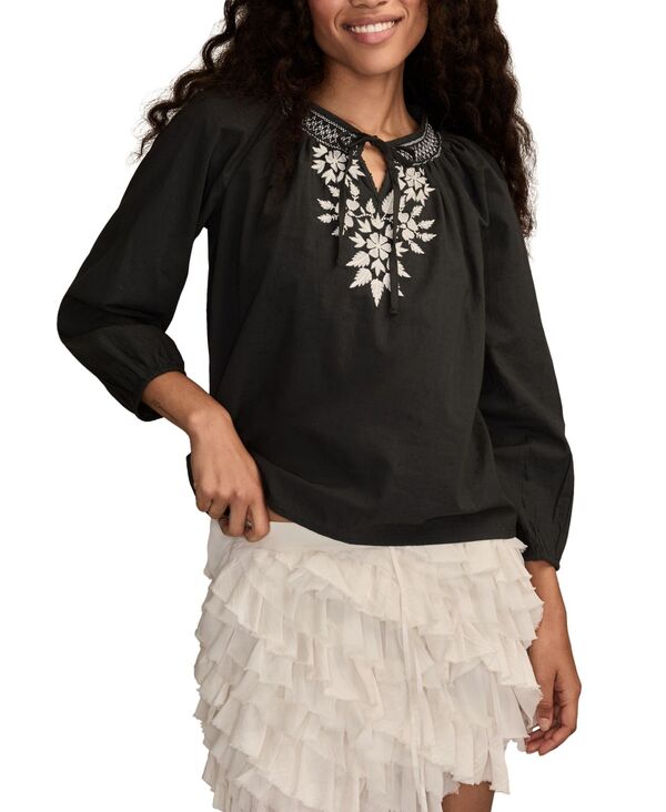 ラッキーブランド レディース トップス シャツ Lucky Brand Women's Shine Peasant 3/4-Sleeve Top Raven