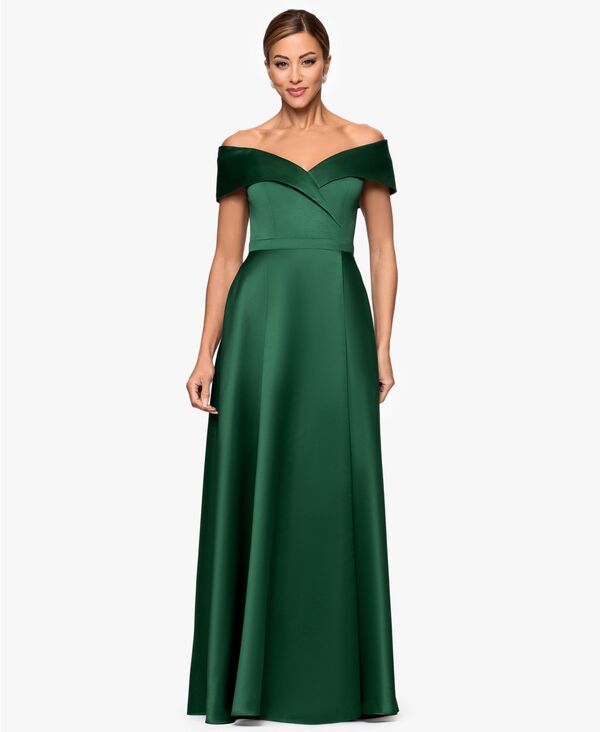 エスケープ レディース トップス ワンピース A ライン プチ サテン XSCAPE Petite Long Satin Off-The-Shoulder A-Line Gown Emerald エメラルド