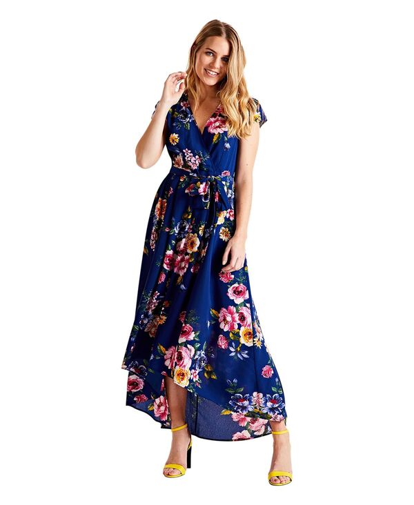 ユミキム レディース トップス ワンピース ミディワンピース フラワー柄 プリント ミディ フラワー Yumi Women's Floral Print Dipped Hem Wrap Midi Dress Navy ネイビー｜ReVida 店 20,985円