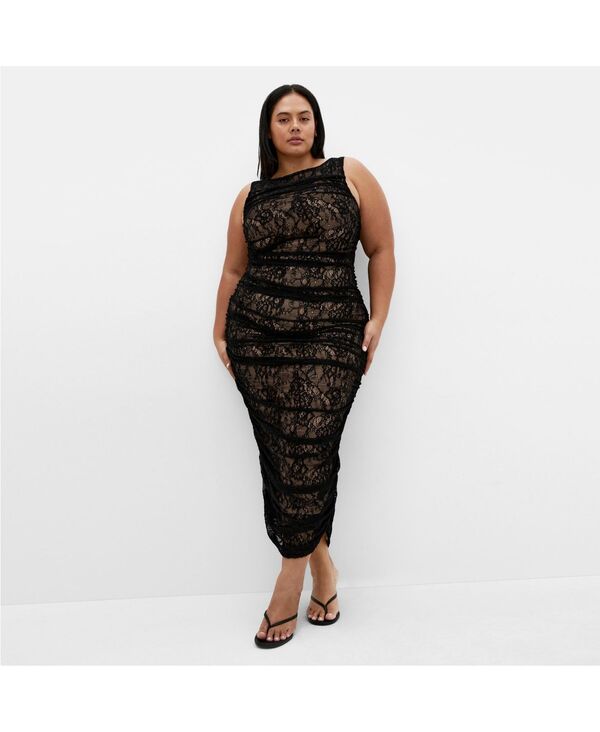 シティーシック レディース トップス ワンピース ミディワンピース ギャザー ミディ レース CITY CHIC Women's Halo Ruched Lace Midi Dress Black ブラック
