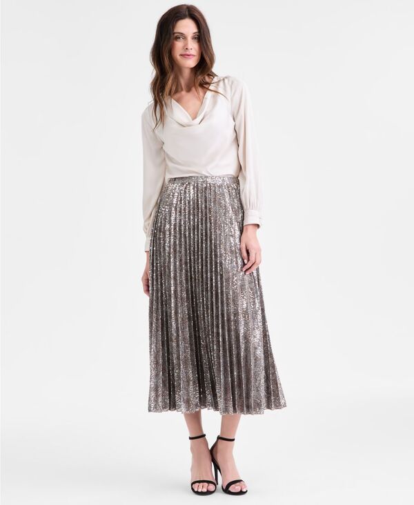 アンクライン レディース ボトムス スカート プチ プリーツ ミディ トール Anne Klein Petite Metallic Pleated Pull-On Midi Skirt Pewter Multi ピューター