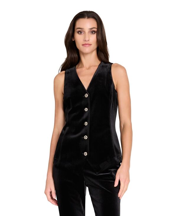 タハリエーエスエル レディース トップス シャツ ベスト ベルベット Tahari ASL Women's Collarless Velvet Vest Black ブラック