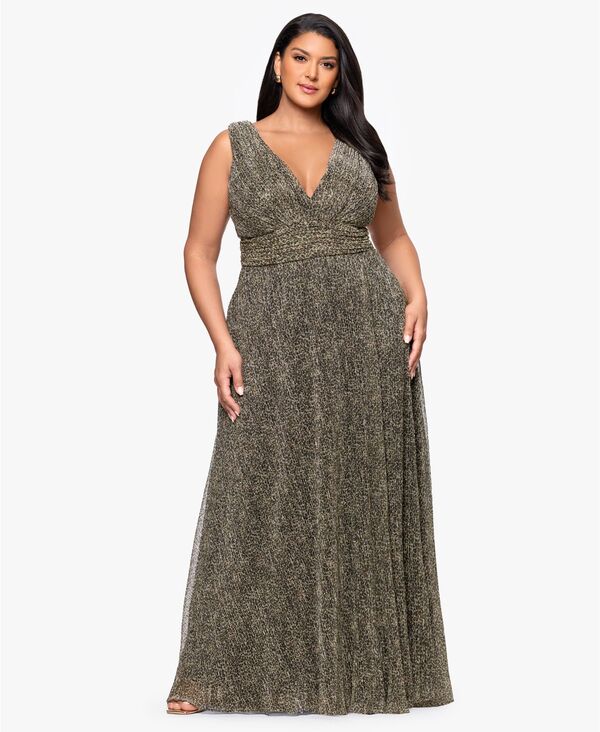 ベッツィアンドアダム レディース トップス ワンピース プラスサイズ ノースリーブ Betsy & Adam Plus Size Sleeveless Animal Crinkle Long Dress Taupe/Black ブラック