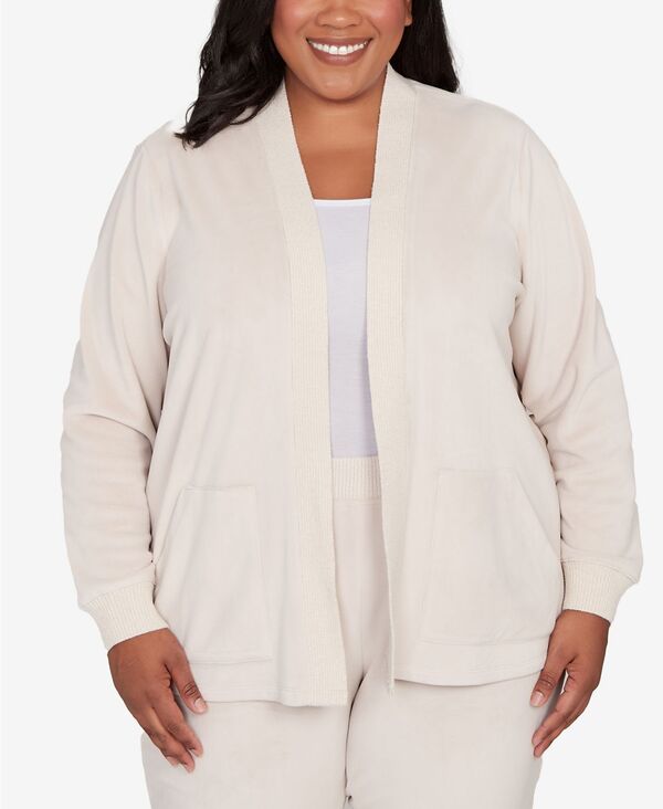 アルフレッド ダナー レディース アウター ニット・セーター プラスサイズ カーディガン Alfred Dunner Plus Size Calm Luxe Open Front Rib Trim Cardigan Alabaster 13,286円