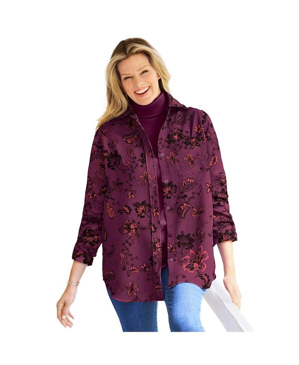 ウーマン ウィズイン レディース トップス シャツ スエード Woman Within Women's Within Soft Sueded Moleskin Shirt Deep claret sketched folk