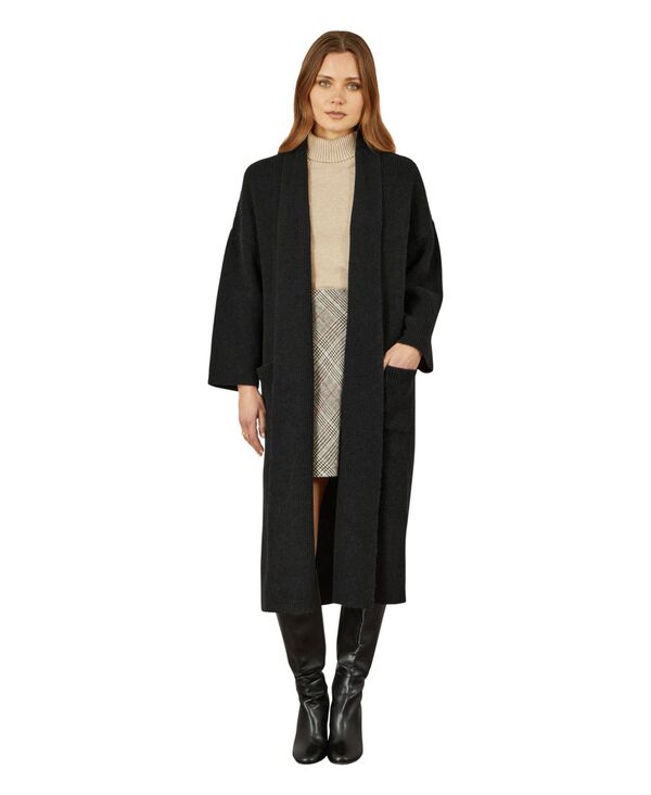 ユミキム レディース アウター ニット・セーター カーディガン ニット マキシ Yumi Women's Knitted Maxi Cardigan With Pockets Black ブラック｜ReVida 店