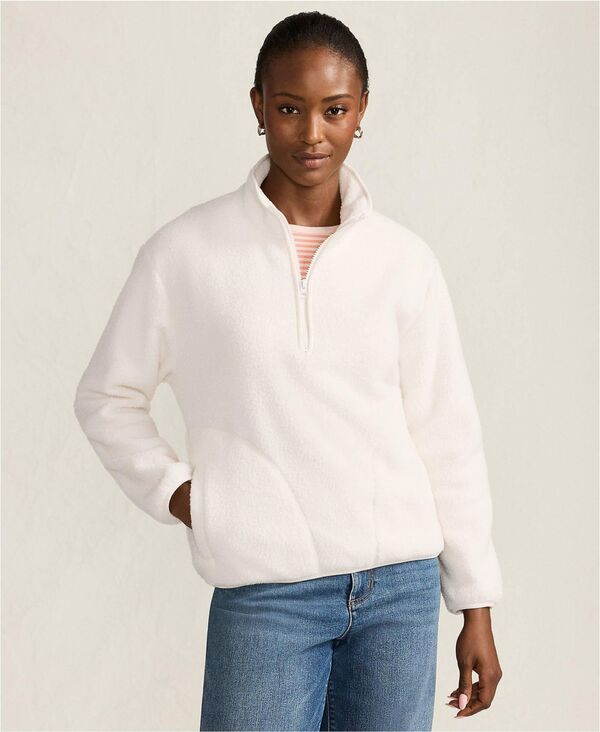ランズエンド レディース アウター パーカー・スウェット ハーフジップ フリース Lands' End Women's Half Zip Cozy High Pile Fleece Pullover Ivory アイボリー