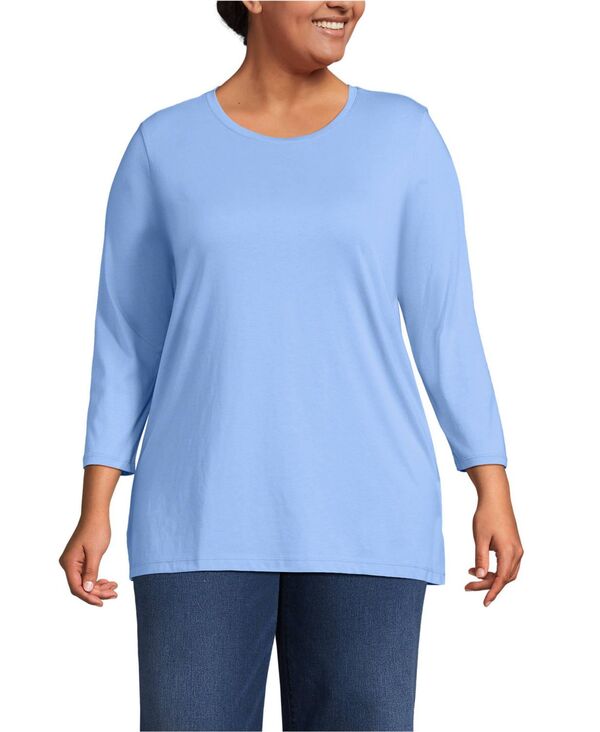 ランズエンド レディース トップス シャツ プラスサイズ コットン Lands' End Women's Plus Size 3/4 Sleeve Cotton Supima Tunic Clear blue sky ブルー
