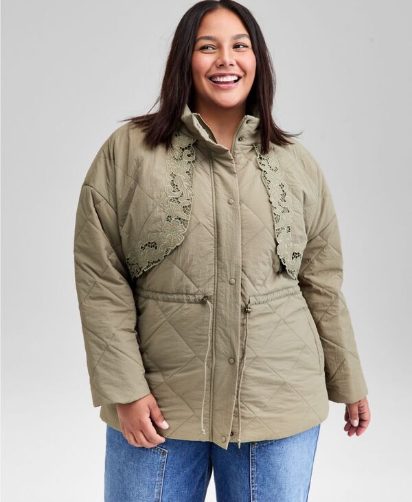 アンドノウディス レディース アウター ジャケット・ブルゾン プラスサイズ キルティング 刺繍 ジャケット And Now This Trendy Plus Size Quilted Embroidered-Trim Jacket Crusehd Oregano