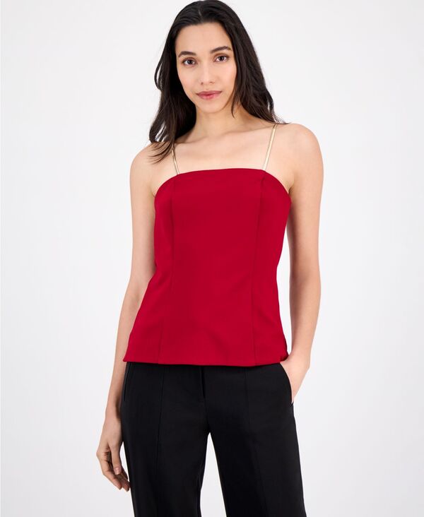 アンクライン レディース トップス シャツ トール Anne Klein Women's Bustier Compression Metallic-Strap Top Titan Red レッド