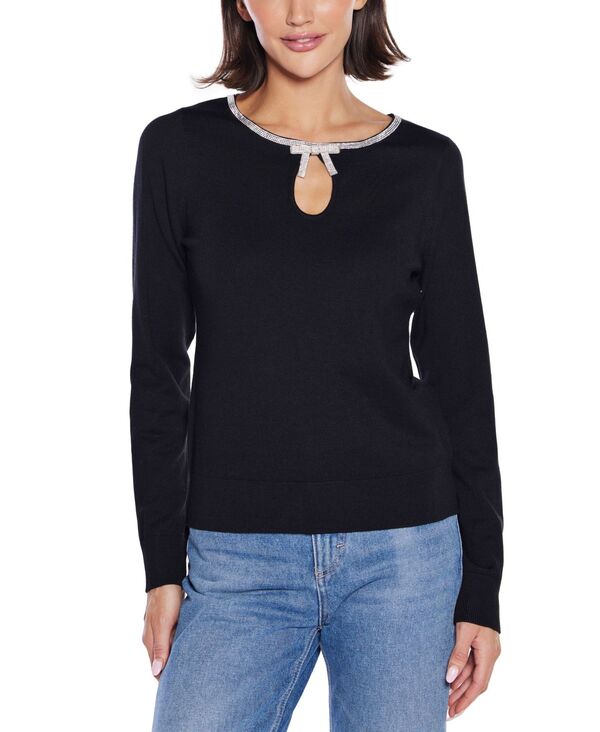 ベルディーニ レディース アウター ニット・セーター Belldini Women's Embellished Keyhole-Neck Sweater Black ブラック