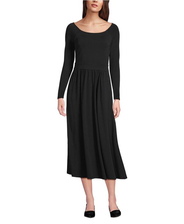 ランズエンド レディース トップス ワンピース ミディワンピース ミディ コットン Lands' End Women's Cotton Modal Off Shoulder Midi Dress Black ブラック｜ReVida 店