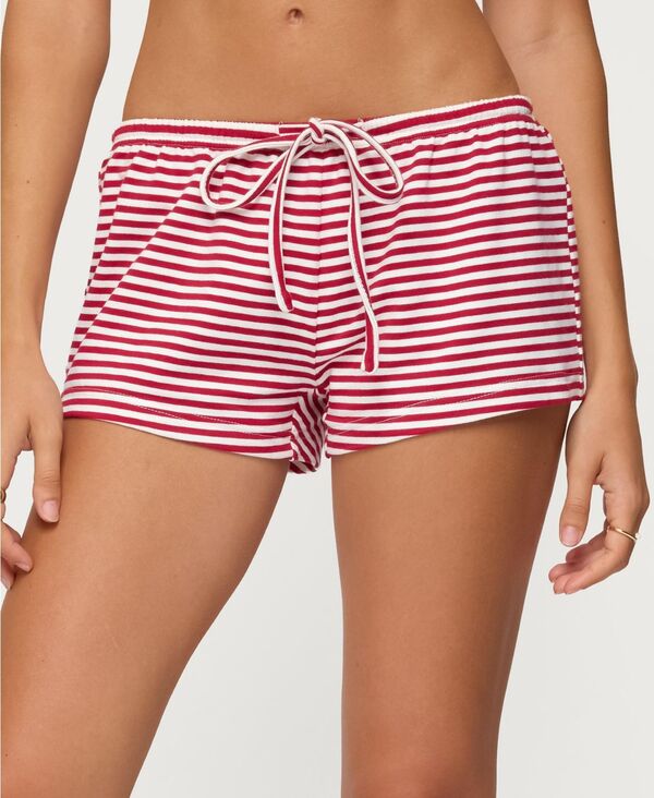 アディクテッド レディース ボトムス ハーフパンツ・ショーツ ショートパンツ Edikted Women's Jaine Striped Drawstring Shorts Burgundy バーガンディ|ReVida 店
