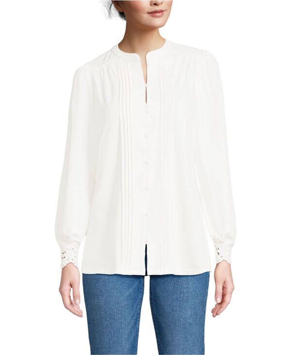 ランズエンド レディース トップス シャツ ジャージー Lands' End Women's Lightweight Jersey Long Sleeve Button Front Pintuck Top Ivory アイボリー｜ReVida 店 11,985円
