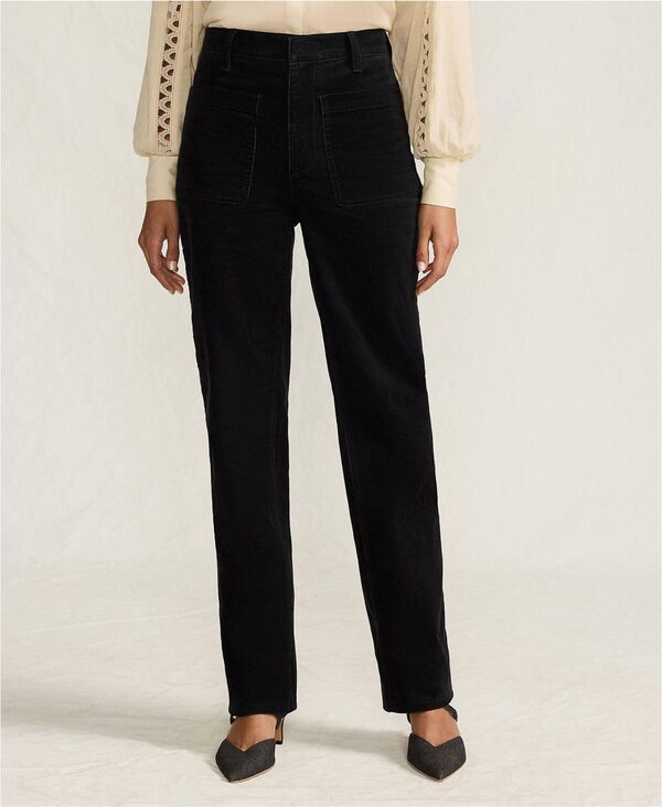 ランズエンド レディース ボトムス カジュアルパンツ ストレート コーデュロイ パンツ Lands' End Women's Corduroy High Rise Rail Straight Leg Pants Black ブラック
