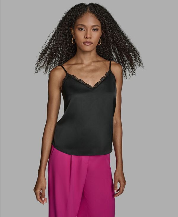 ビーシビージー レディース トップス シャツ Vネック レース BCBG Women's Lace Detail V-Neck Camisole Top Black ブラック