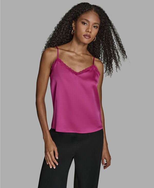 ビーシビージー レディース トップス シャツ Vネック レース BCBG Women's Lace Detail V-Neck Camisole Top Sorbet Fuschia フューシャ