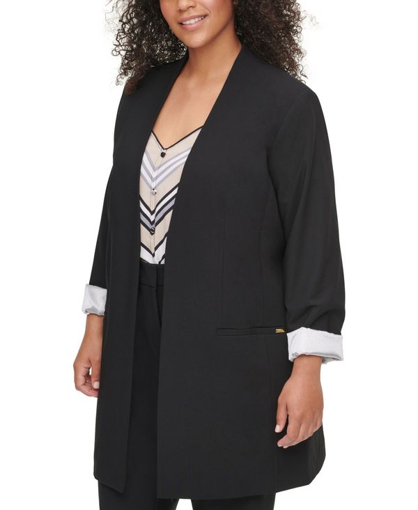 カルバンクライン レディース アウター ジャケット・ブルゾン プラスサイズ ジャケット Calvin Klein Plus Size Collarless Open-Front Topper Jacket Black ブラック｜ReVida 店